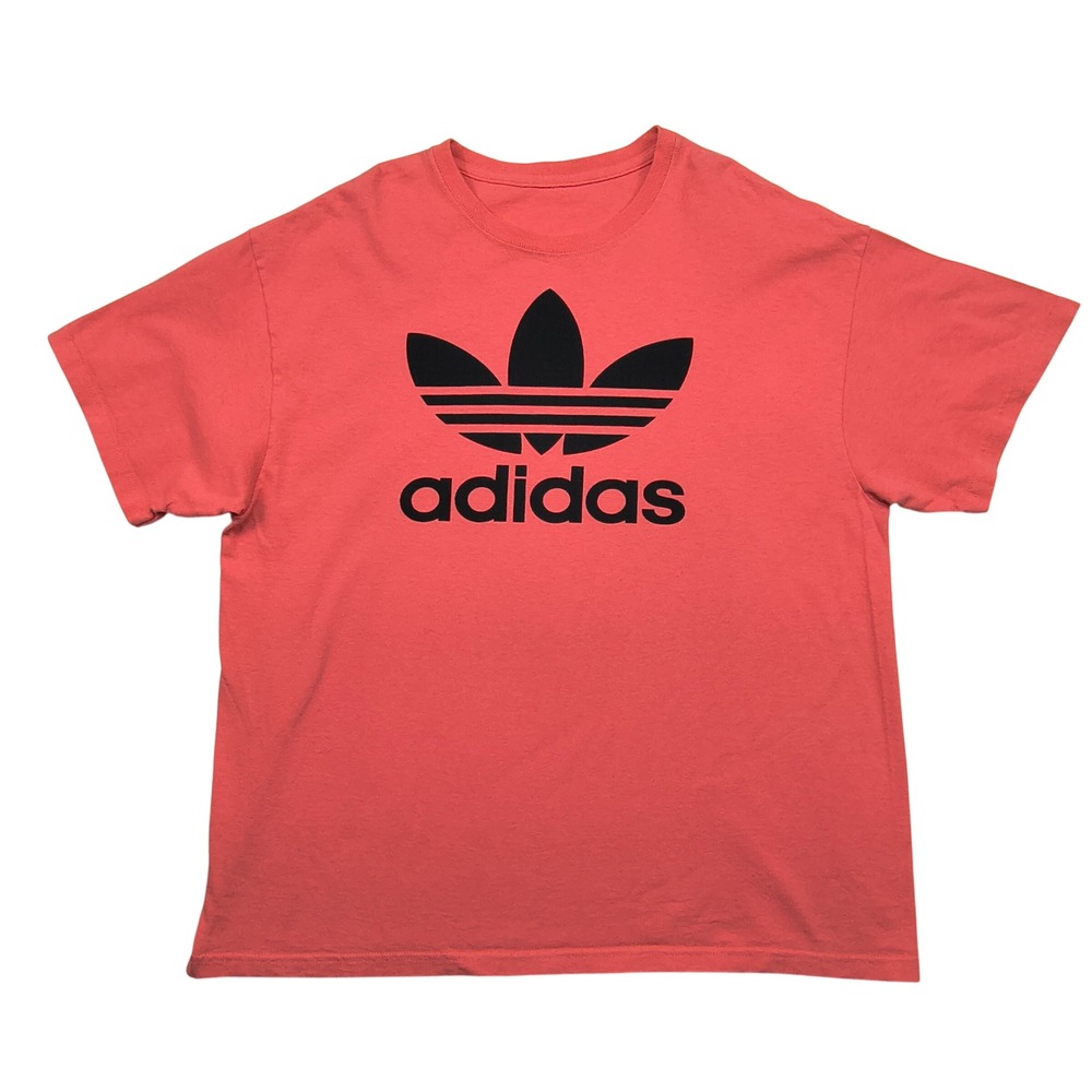 Adidas Trefoil Graphic T-Shirt Mens Large Salmon Pink Coral Short Sleeve Cotton